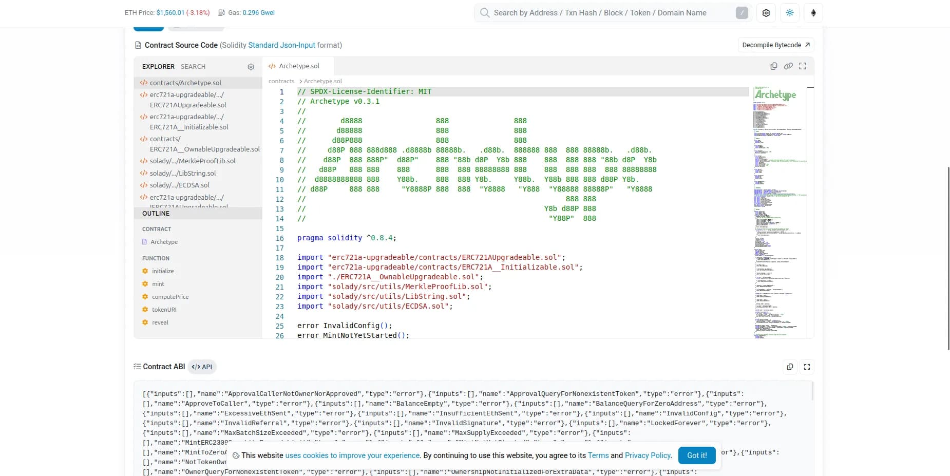 The ArchetypePayouts smart contract and its ABI, the on-chain payout infrastructure we built for Scatter.
